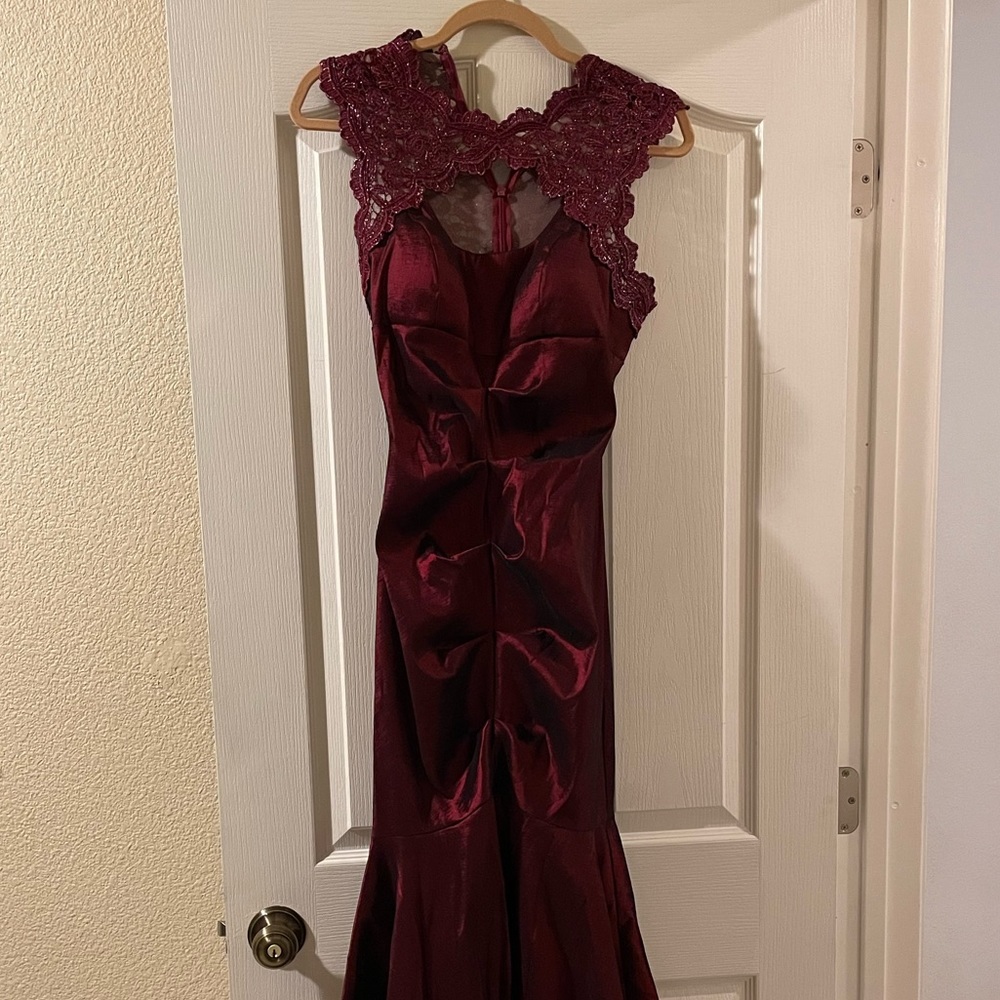 Burgundy Lace Prom Dress